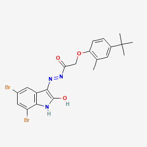 molecular formula C21H21Br2N3O3 B3830125 2-(4-tert-butyl-2-methylphenoxy)-N'-(5,7-dibromo-2-oxo-1,2-dihydro-3H-indol-3-ylidene)acetohydrazide 