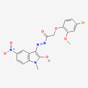 molecular formula C18H15BrN4O6 B3830164 2-(4-bromo-2-methoxyphenoxy)-N'-(1-methyl-5-nitro-2-oxo-1,2-dihydro-3H-indol-3-ylidene)acetohydrazide 