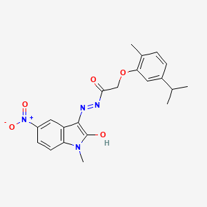 molecular formula C21H22N4O5 B3830172 2-(5-isopropyl-2-methylphenoxy)-N'-(1-methyl-5-nitro-2-oxo-1,2-dihydro-3H-indol-3-ylidene)acetohydrazide 