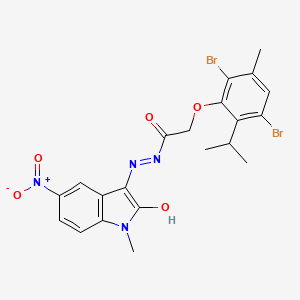 molecular formula C21H20Br2N4O5 B3830175 2-(2,5-dibromo-6-isopropyl-3-methylphenoxy)-N'-(1-methyl-5-nitro-2-oxo-1,2-dihydro-3H-indol-3-ylidene)acetohydrazide 