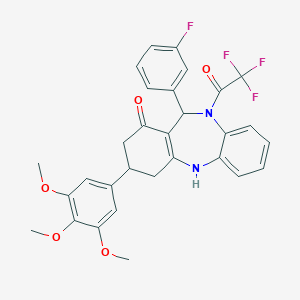 molecular formula C30H26F4N2O5 B383029 11-(3-fluorophenyl)-10-(trifluoroacetyl)-3-(3,4,5-trimethoxyphenyl)-2,3,4,5,10,11-hexahydro-1H-dibenzo[b,e][1,4]diazepin-1-one 