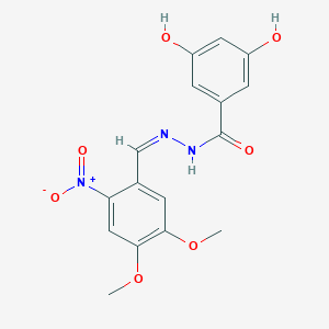 molecular formula C16H15N3O7 B3830342 N'-(4,5-dimethoxy-2-nitrobenzylidene)-3,5-dihydroxybenzohydrazide 