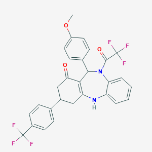molecular formula C29H22F6N2O3 B383037 11-(4-methoxyphenyl)-10-(trifluoroacetyl)-3-[4-(trifluoromethyl)phenyl]-2,3,4,5,10,11-hexahydro-1H-dibenzo[b,e][1,4]diazepin-1-one 