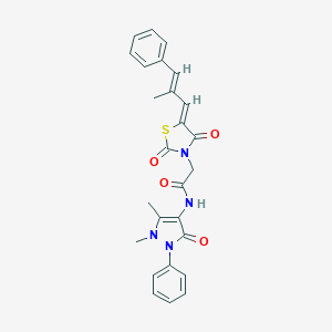 molecular formula C26H24N4O4S B383041 N-(1,5-dimethyl-3-oxo-2-phenylpyrazol-4-yl)-2-[(5Z)-5-[(E)-2-methyl-3-phenylprop-2-enylidene]-2,4-dioxo-1,3-thiazolidin-3-yl]acetamide CAS No. 385373-96-6