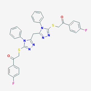 1-(4-Fluorophenyl)-2-[[5-[[5-[2-(4-fluorophenyl)-2-oxoethyl]sulfanyl-4-phenyl-1,2,4-triazol-3-yl]methyl]-4-phenyl-1,2,4-triazol-3-yl]sulfanyl]ethanone