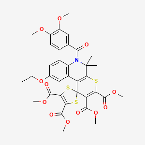 tetramethyl 6'-(3,4-dimethoxybenzoyl)-9'-ethoxy-5',5'-dimethyl-5',6'-dihydrospiro[1,3-dithiole-2,1'-thiopyrano[2,3-c]quinoline]-2',3',4,5-tetracarboxylate