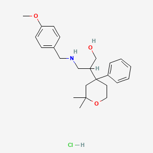 molecular formula C24H34ClNO3 B3830546 2-(2,2-dimethyl-4-phenyltetrahydro-2H-pyran-4-yl)-3-[(4-methoxybenzyl)amino]-1-propanol hydrochloride 
