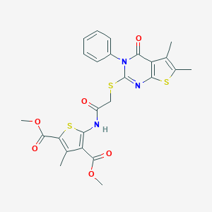 Dimethyl 5-({[(5,6-dimethyl-4-oxo-3-phenyl-3,4-dihydrothieno[2,3-d]pyrimidin-2-yl)sulfanyl]acetyl}amino)-3-methyl-2,4-thiophenedicarboxylate