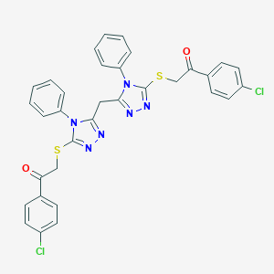 1-(4-Chlorophenyl)-2-[[5-[[5-[2-(4-chlorophenyl)-2-oxoethyl]sulfanyl-4-phenyl-1,2,4-triazol-3-yl]methyl]-4-phenyl-1,2,4-triazol-3-yl]sulfanyl]ethanone
