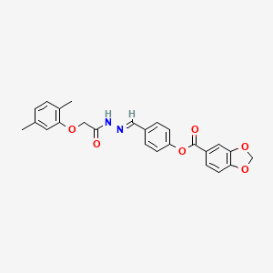 molecular formula C25H22N2O6 B3830789 4-{2-[(2,5-dimethylphenoxy)acetyl]carbonohydrazonoyl}phenyl 1,3-benzodioxole-5-carboxylate 
