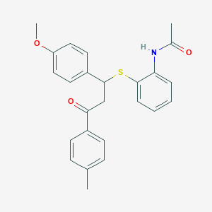 molecular formula C25H25NO3S B383082 N-(2-{[1-(4-methoxyphenyl)-3-(4-methylphenyl)-3-oxopropyl]sulfanyl}phenyl)acetamide 