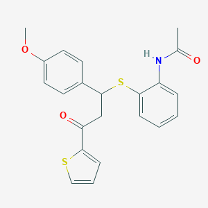 molecular formula C22H21NO3S2 B383083 N-(2-{[1-(4-methoxyphenyl)-3-oxo-3-(thiophen-2-yl)propyl]sulfanyl}phenyl)acetamide CAS No. 380458-27-5