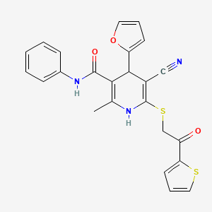 molecular formula C24H19N3O3S2 B3831069 5-cyano-4-(2-furyl)-2-methyl-6-{[2-oxo-2-(2-thienyl)ethyl]thio}-N-phenyl-1,4-dihydro-3-pyridinecarboxamide 