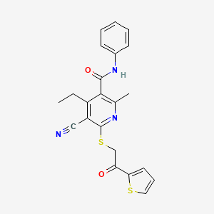 molecular formula C22H19N3O2S2 B3831090 5-cyano-4-ethyl-2-methyl-6-{[2-oxo-2-(2-thienyl)ethyl]thio}-N-phenylnicotinamide 