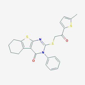 molecular formula C23H20N2O2S3 B383111 2-[2-(5-Methylthiophen-2-yl)-2-oxoethyl]sulfanyl-3-phenyl-5,6,7,8-tetrahydro-[1]benzothiolo[2,3-d]pyrimidin-4-one CAS No. 379239-33-5