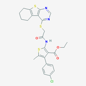 Ethyl 4-(4-chlorophenyl)-5-methyl-2-{[(5,6,7,8-tetrahydro[1]benzothieno[2,3-d]pyrimidin-4-ylsulfanyl)acetyl]amino}-3-thiophenecarboxylate