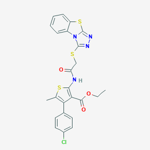 Ethyl 4-(4-chlorophenyl)-5-methyl-2-[[2-([1,2,4]triazolo[3,4-b][1,3]benzothiazol-1-ylsulfanyl)acetyl]amino]thiophene-3-carboxylate