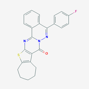 molecular formula C24H18FN3OS B383118 5-(4-fluorophenyl)-10,11,12,13-tetrahydro-8H,9H-cyclohepta[4',5']thieno[2',3':4,5]pyrimido[2,1-a]phthalazin-8-one 