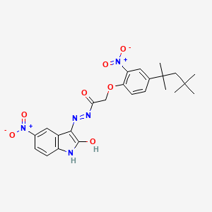 molecular formula C24H27N5O7 B3831209 N'-(5-nitro-2-oxo-1,2-dihydro-3H-indol-3-ylidene)-2-[2-nitro-4-(1,1,3,3-tetramethylbutyl)phenoxy]acetohydrazide 