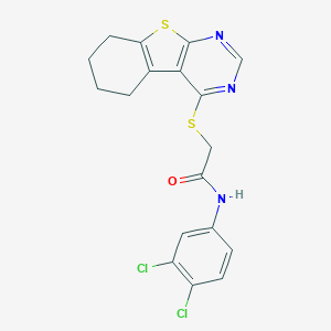 molecular formula C18H15Cl2N3OS2 B383121 N-(3,4-dichlorophenyl)-2-(5,6,7,8-tetrahydro[1]benzothieno[2,3-d]pyrimidin-4-ylsulfanyl)acetamide CAS No. 338424-23-0