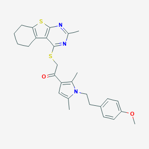 molecular formula C28H31N3O2S2 B383128 1-{1-[2-(4-methoxyphenyl)ethyl]-2,5-dimethyl-1H-pyrrol-3-yl}-2-[(2-methyl-5,6,7,8-tetrahydro[1]benzothieno[2,3-d]pyrimidin-4-yl)sulfanyl]ethanone 