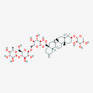molecular formula C52H82O21 B038315 [(2S,3R,4S,5S,6R)-6-[[(2R,3R,4R,5S,6R)-3,4-dihydroxy-6-(hydroxymethyl)-5-[(2S,3R,4R,5R,6S)-3,4,5-trihydroxy-6-methyloxan-2-yl]oxyoxan-2-yl]oxymethyl]-3,4,5-trihydroxyoxan-2-yl] (4aS,6aR,6aS,6bR,8aR,10S,12aR,14bS)-6a,6b,9,9,12a-pentamethyl-2-methylidene-10-[(2S,3R,4S,5S)-3,4,5-trihydroxyoxan-2-yl]oxy-1,3,4,5,6,6a,7,8,8a,10,11,12,13,14b-tetradecahydropicene-4a-carboxylate CAS No. 114906-73-9