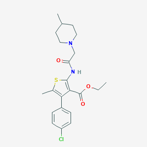 molecular formula C22H27ClN2O3S B383150 Ethyl 4-(4-chlorophenyl)-5-methyl-2-{[(4-methyl-1-piperidinyl)acetyl]amino}-3-thiophenecarboxylate 