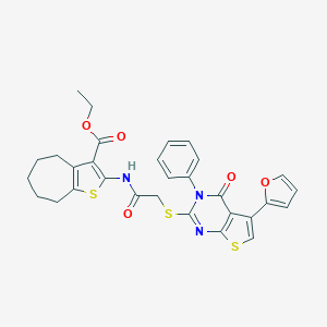 ethyl 2-[({[5-(2-furyl)-4-oxo-3-phenyl-3,4-dihydrothieno[2,3-d]pyrimidin-2-yl]sulfanyl}acetyl)amino]-5,6,7,8-tetrahydro-4H-cyclohepta[b]thiophene-3-carboxylate