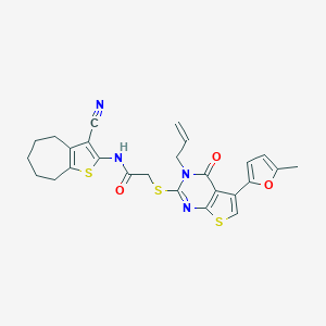 N-(3-cyano-5,6,7,8-tetrahydro-4H-cyclohepta[b]thiophen-2-yl)-2-[5-(5-methylfuran-2-yl)-4-oxo-3-prop-2-enylthieno[2,3-d]pyrimidin-2-yl]sulfanylacetamide