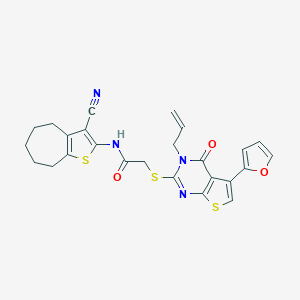 N-(3-cyano-5,6,7,8-tetrahydro-4H-cyclohepta[b]thiophen-2-yl)-2-[5-(furan-2-yl)-4-oxo-3-prop-2-enylthieno[2,3-d]pyrimidin-2-yl]sulfanylacetamide