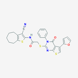 N-(3-cyano-5,6,7,8-tetrahydro-4H-cyclohepta[b]thiophen-2-yl)-2-[5-(furan-2-yl)-4-oxo-3-phenylthieno[2,3-d]pyrimidin-2-yl]sulfanylacetamide
