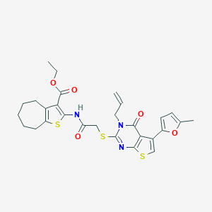 ethyl 2-[[2-[5-(5-methylfuran-2-yl)-4-oxo-3-prop-2-enylthieno[2,3-d]pyrimidin-2-yl]sulfanylacetyl]amino]-5,6,7,8-tetrahydro-4H-cyclohepta[b]thiophene-3-carboxylate
