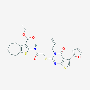 ethyl 2-[[2-[5-(furan-2-yl)-4-oxo-3-prop-2-enylthieno[2,3-d]pyrimidin-2-yl]sulfanylacetyl]amino]-5,6,7,8-tetrahydro-4H-cyclohepta[b]thiophene-3-carboxylate