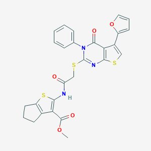 methyl 2-[[2-[5-(furan-2-yl)-4-oxo-3-phenylthieno[2,3-d]pyrimidin-2-yl]sulfanylacetyl]amino]-5,6-dihydro-4H-cyclopenta[b]thiophene-3-carboxylate