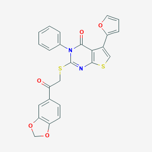 2-[2-(1,3-Benzodioxol-5-yl)-2-oxoethyl]sulfanyl-5-(furan-2-yl)-3-phenylthieno[2,3-d]pyrimidin-4-one