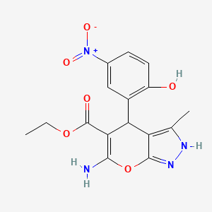 molecular formula C16H16N4O6 B3831739 ethyl 6-amino-4-(2-hydroxy-5-nitrophenyl)-3-methyl-1,4-dihydropyrano[2,3-c]pyrazole-5-carboxylate 