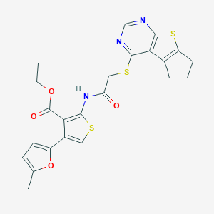 ethyl 2-{[(6,7-dihydro-5H-cyclopenta[4,5]thieno[2,3-d]pyrimidin-4-ylsulfanyl)acetyl]amino}-4-(5-methyl-2-furyl)-3-thiophenecarboxylate