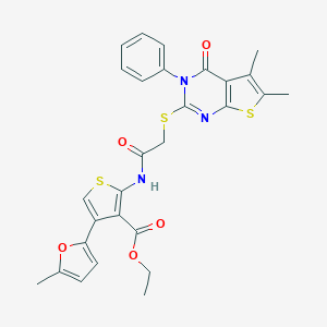 Ethyl 2-[[2-(5,6-dimethyl-4-oxo-3-phenylthieno[2,3-d]pyrimidin-2-yl)sulfanylacetyl]amino]-4-(5-methylfuran-2-yl)thiophene-3-carboxylate