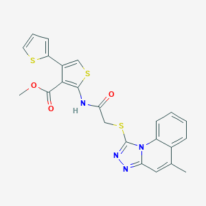 molecular formula C23H18N4O3S3 B383181 Methyl 2-[[2-[(5-methyl-[1,2,4]triazolo[4,3-a]quinolin-1-yl)sulfanyl]acetyl]amino]-4-thiophen-2-ylthiophene-3-carboxylate CAS No. 380453-74-7