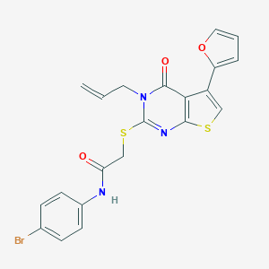 molecular formula C21H16BrN3O3S2 B383188 2-{[3-allyl-5-(2-furyl)-4-oxo-3,4-dihydrothieno[2,3-d]pyrimidin-2-yl]sulfanyl}-N-(4-bromophenyl)acetamide 