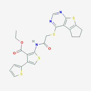 molecular formula C22H19N3O3S4 B383195 ethyl 2-({[(6,7-dihydro-5H-cyclopenta[4,5]thieno[2,3-d]pyrimidin-4-yl)sulfanyl]acetyl}amino)-2',4-bithiophene-3-carboxylate 