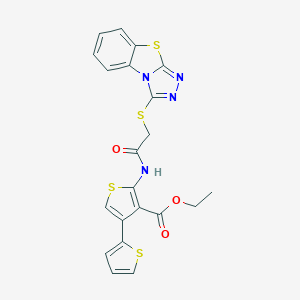 Ethyl 4-thiophen-2-yl-2-[[2-([1,2,4]triazolo[3,4-b][1,3]benzothiazol-1-ylsulfanyl)acetyl]amino]thiophene-3-carboxylate