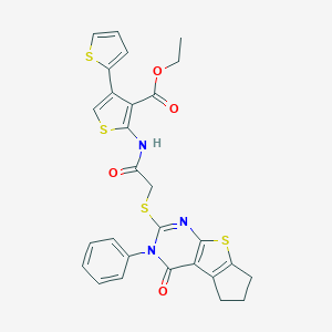ethyl 2-({[(4-oxo-3-phenyl-3,5,6,7-tetrahydro-4H-cyclopenta[4,5]thieno[2,3-d]pyrimidin-2-yl)sulfanyl]acetyl}amino)-2',4-bithiophene-3-carboxylate