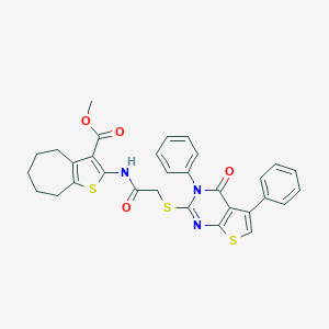 molecular formula C31H27N3O4S3 B383203 methyl 2-[[2-(4-oxo-3,5-diphenylthieno[2,3-d]pyrimidin-2-yl)sulfanylacetyl]amino]-5,6,7,8-tetrahydro-4H-cyclohepta[b]thiophene-3-carboxylate CAS No. 379236-74-5