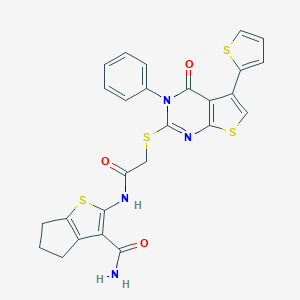 2-[({[4-oxo-3-phenyl-5-(2-thienyl)-3,4-dihydrothieno[2,3-d]pyrimidin-2-yl]sulfanyl}acetyl)amino]-5,6-dihydro-4H-cyclopenta[b]thiophene-3-carboxamide