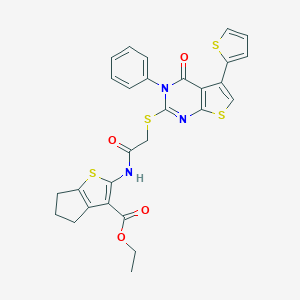 ethyl 2-[({[4-oxo-3-phenyl-5-(2-thienyl)-3,4-dihydrothieno[2,3-d]pyrimidin-2-yl]sulfanyl}acetyl)amino]-5,6-dihydro-4H-cyclopenta[b]thiophene-3-carboxylate