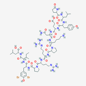 molecular formula C78H119Br2N21O20 B038322 5-Oxoprolylleucyltyrosyl-alpha-glutamylasparaginyllysylprolyl-N~5~-(diaminomethylidene)ornithyl-N~5~-(diaminomethylidene)ornithylprolyl-3,5-dibromotyrosylisoleucylleucine CAS No. 112898-47-2