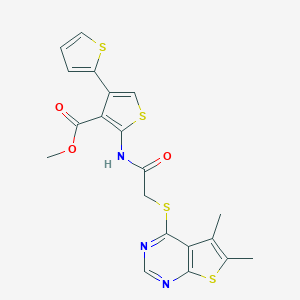 molecular formula C20H17N3O3S4 B383222 Methyl 5'-({[(5,6-dimethylthieno[2,3-d]pyrimidin-4-yl)thio]acetyl}amino)-2,3'-bithiophene-4'-carboxylate 