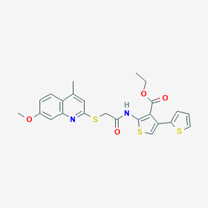 molecular formula C24H22N2O4S3 B383225 Ethyl 2-({[(4-methyl-7-methoxy-2-quinolinyl)sulfanyl]acetyl}amino)-2',4-bithiophene-3-carboxylate 