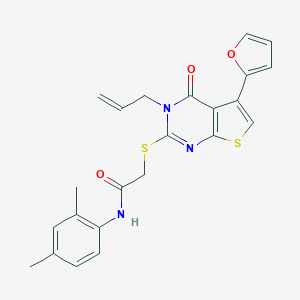 molecular formula C23H21N3O3S2 B383245 2-{[3-allyl-5-(2-furyl)-4-oxo-3,4-dihydrothieno[2,3-d]pyrimidin-2-yl]sulfanyl}-N-(2,4-dimethylphenyl)acetamide 